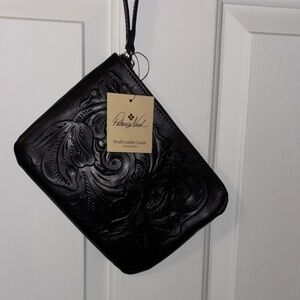 Patricia Nash Black Floral Leather Wristlet